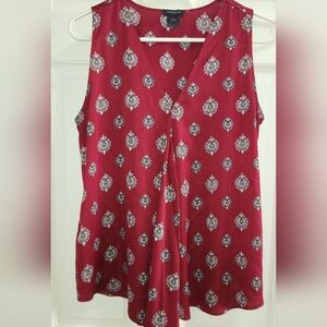 Ann Taylor Deep Red Patterned Sleeveless Blouse